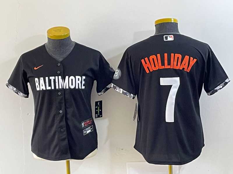 Women%27s Baltimore Orioles #7 Jackson Holliday Black 2023 City Connect Cool Base Stitched Jersey->toronto blue jays->MLB Jersey